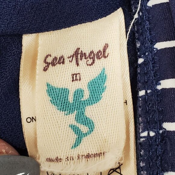 Sea Angel One Piece V Neck Navy White Striped One Piece Women's Size Medium - Picture 3 of 9